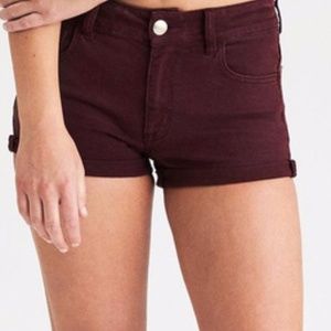 American Eagle Maroon Dark Red Denim Shorts - High Rise Shortie - Size 8